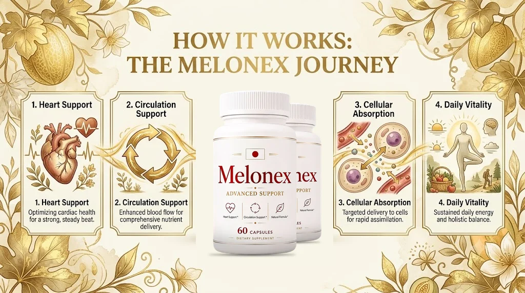 How Melonex works: heart support, circulation support, nutrient delivery and daily vitality
